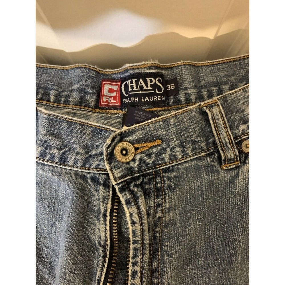 Vtg RALPH LAUREN Men’s Sz 36 CHAPS RL JEAN Cargo SHORTS Denim Blue